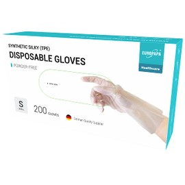 EUROPAPA® 100, 200, 300, 450 Pieces Value Pack TPE Transparent and Blue Disposable Gloves in Box Disposable Gloves Latex-Free Rubber Gloves Powder-Free Gloves in Sizes S, M, L, XL (Tansparenz-200, S)