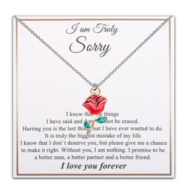 PLITI Sorry Gift Apology Gift Forgiveness Gift I am Sorry Gift Rose Lover Gift Rose Necklace For Wife (Truly Sorry rose necCA)
