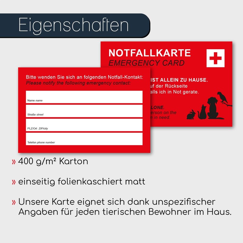 younikat Emergency Card for Pets I 8.5 x 5.5 cm