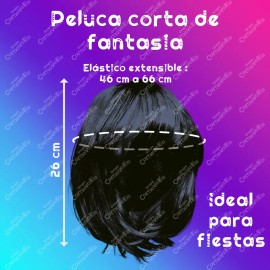 Peluca Lacia Corta Negra Disfraz Fantasía Fiesta Evento Cosplay Color Negro GRUPO CARNAVALLIA