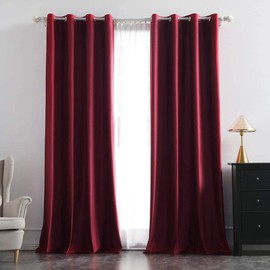 MIULEE Burgundy Velvet Curtains Solid Soft Red Blackout Curtains Grommet Top Thermal Soundproof Room Darkening Curtains / Drapes / Panels for Living Room Bedroom 52 x 84 Inch 2 Panels