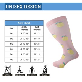 3 Pack Plus Size Compression Socks for Women and Men, 20-30mmhg Extra Large Wide Calf Knee High Stockings for Circulation Support (6XL, YS001-65+2+23)