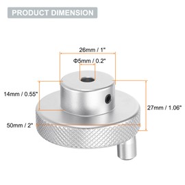 HARFINGTON Aluminum Alloy Handwheel 50mm OD 5mm Bore Lathe Hand Wheel with Rotate Handle Aluminum Milling Machine Handle with Wrench and 2pcs Screws for Milling Machine Lathe, Silver Tone