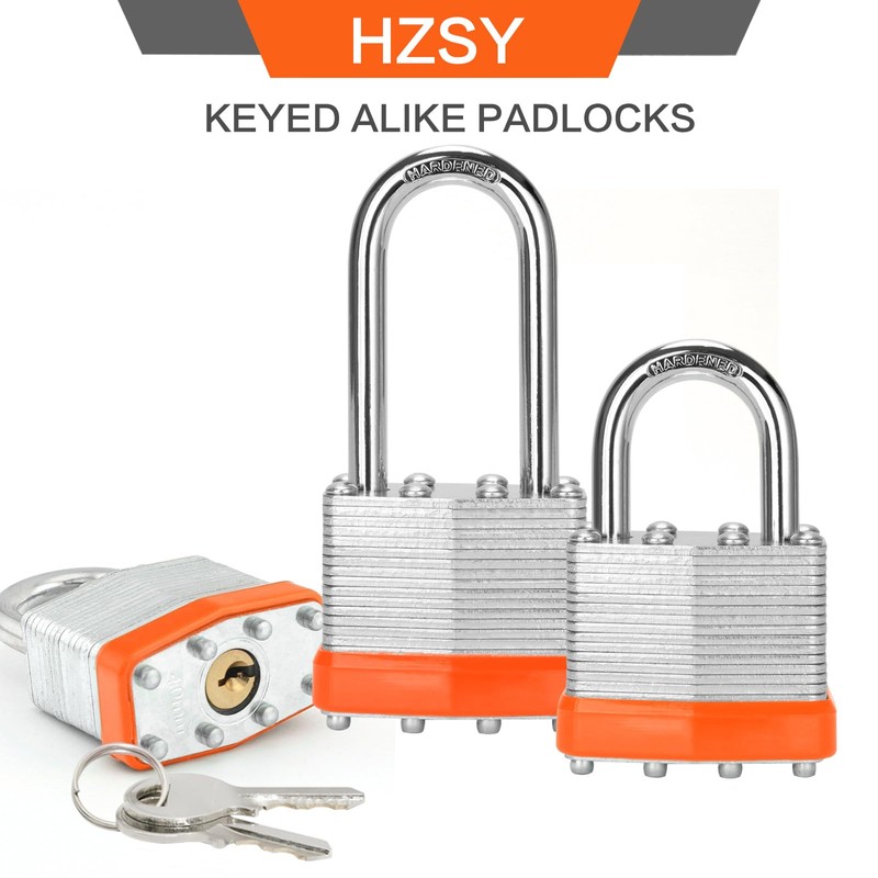 HZSY Padlocks Keyed Alike, Pack of 24, Laminated Steel Keyed