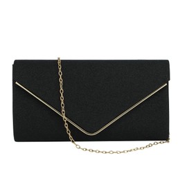 EVEOUT Women's Evening Clutch Sparkle Handbag with Chain Elegant Bridal Shoulder Bag with Envelope Wedding Party Prom Purse, black, Elegant
