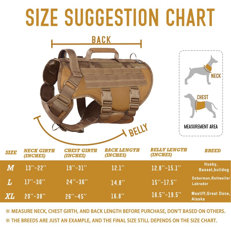 DNALLRINO Tactical Dog Harness for Medium Large Dogs, Breathable Air