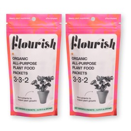 10 Individual Single Use Packets - Flourish Plant Organic All-Purpose Fast Acting Plant Food 3-3-2 Fertilizer for Indoor Plants - CDFA Certified, 0.078 fl oz, (2 Packs of 5 Single Servings) USA Made