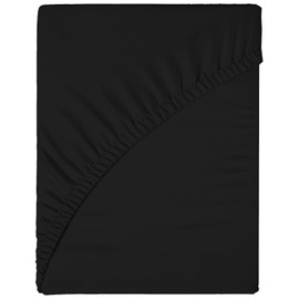 Funky Gadgets Double Fitted Sheet Black Deep Pocket 12 Inch (30cm) 90 GSM Soft Brushed Microfiber Bottom Sheet Easy Care Bed Sheets (137 X 190cm)