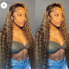 Curly Wave Transparent Lace Front Wig for Women, Swiss Lace, Brown with Honey Blond Highlights - Size: 24