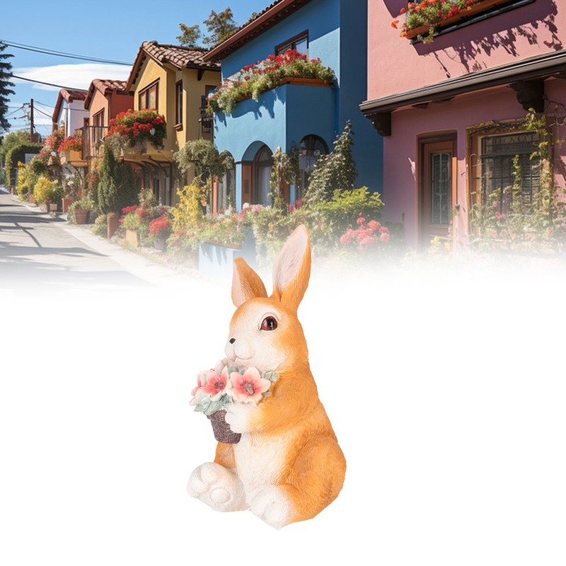Solar Rabbit Statue Cute Handpainted Resin Bunny Statue Decor Rabbit