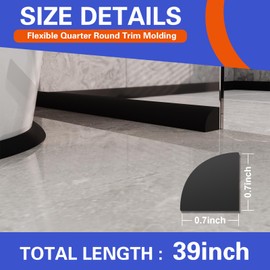 Flexible Quarter Round Molding, Peel and Stick, Corner Molding Trim, Waterproof Rubber Edge Molding Quadrilateral Trim for Wall Corner Countertops, 0.7×0.7 (Black 39Inch)