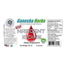 Ganesha Herbs ORGANIC NASCENT IODINE  2 OUNCES  400 servings!  - Non GMO -  60ml.