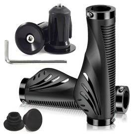 APOMOONS Bicycle Grips MTB 22 mm Ergonomic Handlebar Grips Bicycle Set with 2 Pairs of Handlebar Plugs and Allen Wrench, Bicycle Grips MTB Made of Rubber, Mountain Bike Grips for E-Bike City Bike Black
