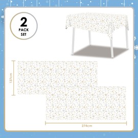 Tablecloth Christmas 274 x 137 cm Christmas Snowflakes Tablecloths White Pack of 2 for Christmas Party Table Decoration