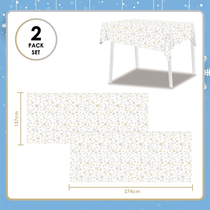 Tablecloth Christmas 274 x 137 cm Christmas Snowflakes Tablecloths White