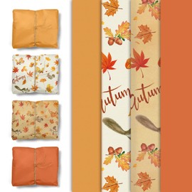 NICROHOME EUR Fall Wrapping Tissue Paper, 24 Sheet Orange Autumn Maple Leaves Gift Wrap Tissue Paper for Fall Baby Shower Wedding Party Decor, Thanksgiving Day Gift Packaging Supplies 15 x 20 Inch