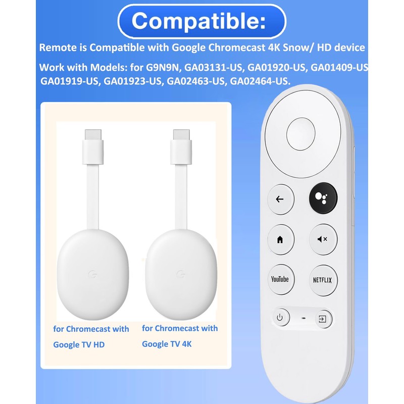 Replacement Voice Remote for Google Chromecast 4K HD TV, Remote