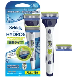 Schick (シック) Schick 5 Blade Hydro 5 Power Select Double Holder (Body + 2 Replacement Blades) Men's Stainless Steel Razor for Shaving