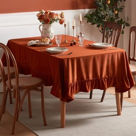 Tootop Soft Luxurious Velvet Tablecloth Ruffled Solid Color Rectangular Thick Tablecloth, Vintage Farmhouse Style, Washable Suitable for Parties Weddings Baby Shower, Kitchen（60 X 71 Inch） Orange