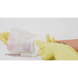 Household Gloves Latex Free Cleaning Grey and Yellow Gloves with Soft Lining Long Cuff 15" & Grip (2 Pair), Large