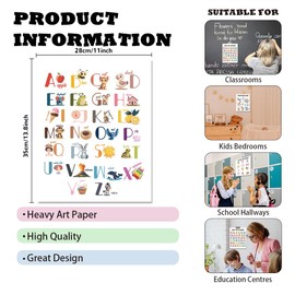 arricraft 1-Piece Illustrated Alphabet Print Poster ABC Animal Words Print Classroom Decor Educational Study Learning Decor Poster for Nursery Early Years School 28 x 35 cm / 11 x 13.7 Inches