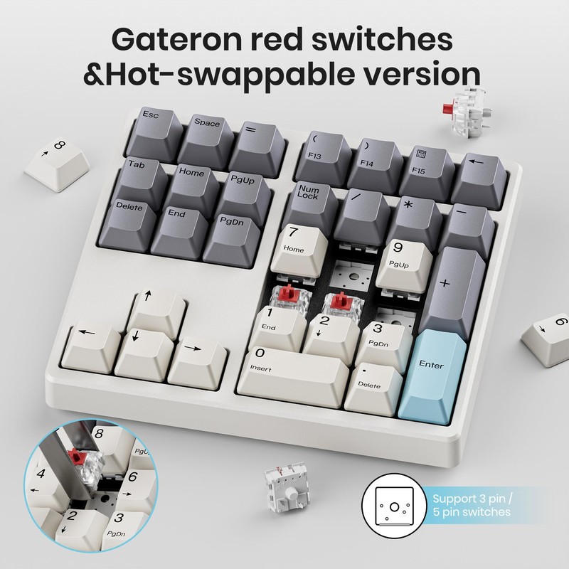Kisnt Wireless Number Pad, Hot Swappable Mechanical Numpad,34 Keys 2.4GHz