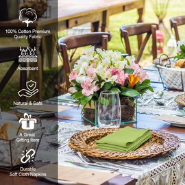 ZURLEFY Green Cotton Napkins Set of 6, Washable Cloth Napkins for Family Dinning, Christmas Party Wedding Decoration(05-11-6)