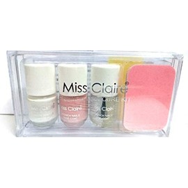 Miss Claire French Manicure Kit for Nails(French white and pink, top coat, 10 piece nail tip stickers and file and finger separator)