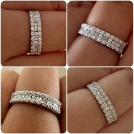 Blongme Moissanite Wedding Bands for Women 925 Sterling Silver Half Eternity Rings Baguette and Round Stacking Ring Size Q