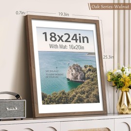 VCK 18x24 Poster Frame 2 Pack, Natural Wood Grain Brown Walnut, Display 16x20 Picture with Mat or 18x24 without Mat, Wall Hanging