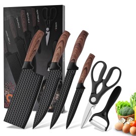 High Quality Kitchen Tool Kitchen Chef Knife Set 6 Pcs Fruit Butcher Knives Set With Scissorscolor: Black