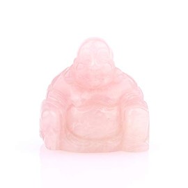 YWG Stone Rose Quartz Healing Crystal Gemstone Carved Laughing Happy Buddha Feng Shui Figurines Wealth and Good Luck 1.5"