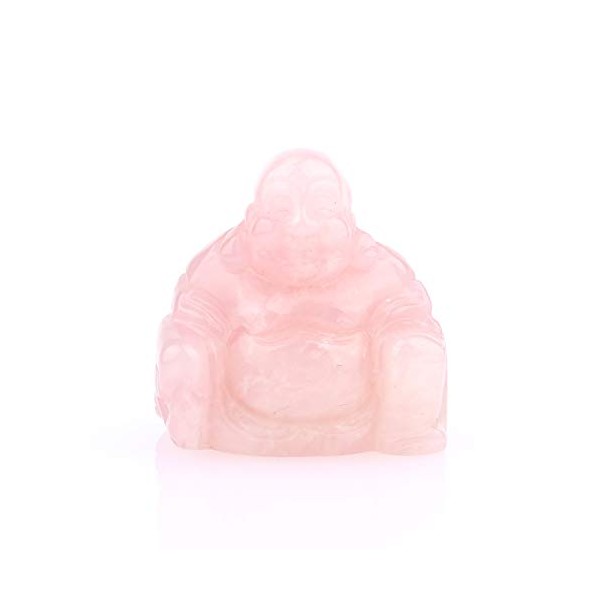 YWG Stone Rose Quartz Healing Crystal Gemstone Carved Laughing Happy Buddha Feng Shui Figurines Wealth and Good Luck 1.5"