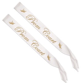 Beistle Prom Court Satin Sash 2 Piece, White/Gold