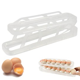 Tefola Egg Holder for Refrigerator, Egg Dispenser Roll Holder, 2-Tier Egg Holder for Refrigerator, Automatic Rolling Egg Storage Container for 12-14 Eggs (Transparent)