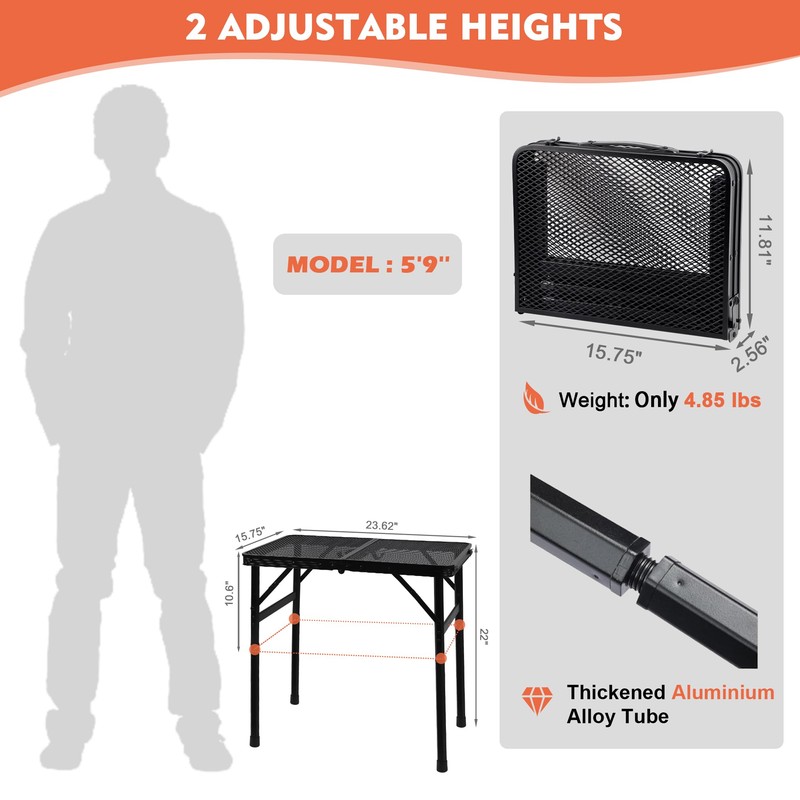 GREGIN Camping Table with Mesh Desktop, Lightweight & Portable Folding