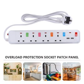 Gadpiparty Extension Lead with USB Slots1.8M Extension Cord 4 Way Sockets Outlets with 2 USB Ports Power Socket with Surge Protected Power Strips UK Multi Plug Electrical Cords, White