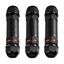 Connection Sleeve, Pack of 3, IP68 Waterproof Cable Connector, Junction Box, 3-Pin Cable Connection, Earth Cable Junction Box, Cable Sleeve for 1-13 mm (Black, PVC) for Wet Room, Garden, Cable