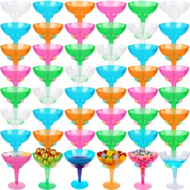 Faytark 48 Pcs 12 oz Plastic Margarita Glasses Multicolor Stemmed Cocktail Cup Classic Unbreakable Mexican Theme Cups for Carnivals Birthday Wedding Party Champagne Bar Club Cocktail Prom