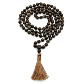 Certified Energized Mala Beads Necklace with COA - Chakra Mala - Japa Mala - 8mm 108 Buddhist Prayer Beads - Meditation Mala - Tassel Necklace – Zodiac/Sun Sign stones (Bronzite)