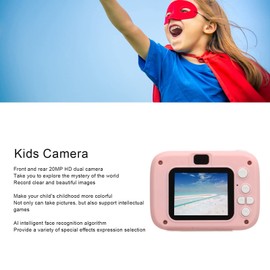 Kids Camera for Boys and Girls, 20MP Dual Cameras Digital Camera for Kids Toy Gift, Supports Intellectual Games, AI Intelligent Face Recognition, Portable Toy for 3 4 5 6 Years (Pink)