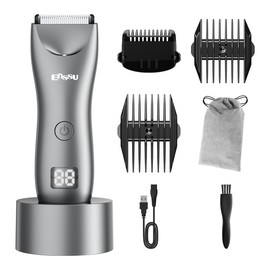 Enssu Electric Groin Hair Trimmer Comfort Makeup Products, Replaceable Waterproof Wet Dry Clippers for  Gift, Wireless Charging Body Skincare Trimmer - Color: Titanium Silver（with dock & LCD）