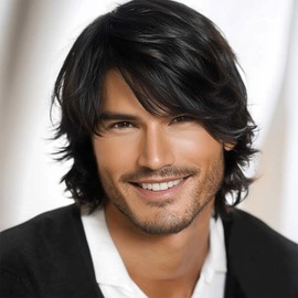 Leuik Wigs for Men|Short Mens Wig|Fluffy 80s Wig for Party&Daily Use|Synthetic Mens Wigs (Black)