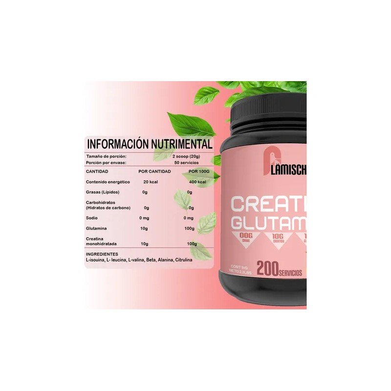 Creatina Glutamina 1 Kg Flamish Pre Entreno 50servicios Mora Azul