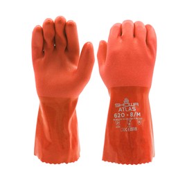 SHOWA Atlas 620 Double-Dipped PVC Chemical Resistant Safety Work Glove with Cotton Liner, 12" Length, Medium (12 Pair)