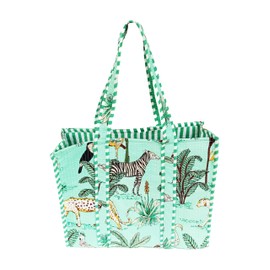 Rastogi Handicrafts Women's Quilted Cotton Tote Bag, Beautiful Printed Tote Bag, Shoulder Bag, Travel Bag, Green