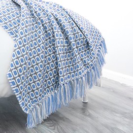 LumiSyne Knitted Throw Blanket Tassels Houndstooth Bohemian Check Soft Cozy Woven Blanket Sofa Throws Warm Armchair Cover Decorative Blanket For Couch Bed Settee 170x130cm