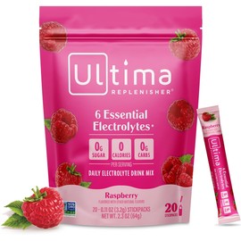 Ultima Replenisher Daily Electrolyte Powder – Raspberry, 20 Stickpacks – Zero Sugar Hydration Packets with 6 Electrolytes and Minerals – Sugar Free, Plant Based & Keto Friendly Drink Mix