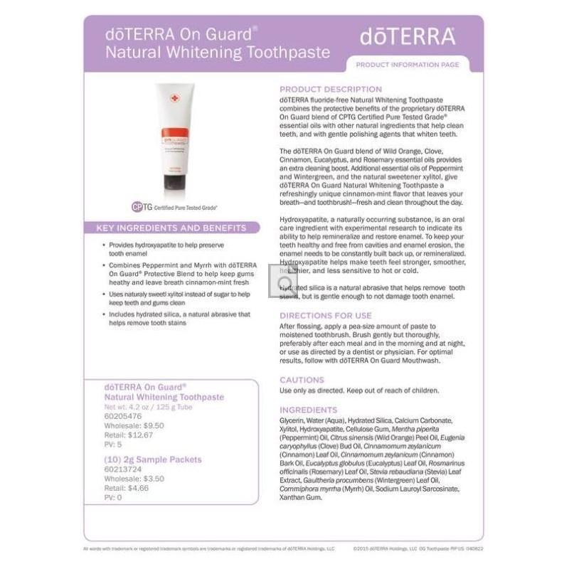 dTERRA On Guardå¨ Natural Whitening Toothpaste 4.2oz (2 Pack)