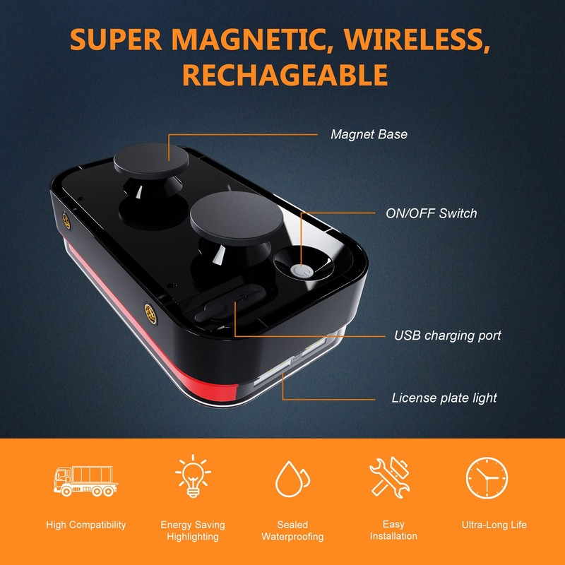 SLARY Magnetic Wireless LED Trailer Rear Lights Kit, 2PCS Rechargeable